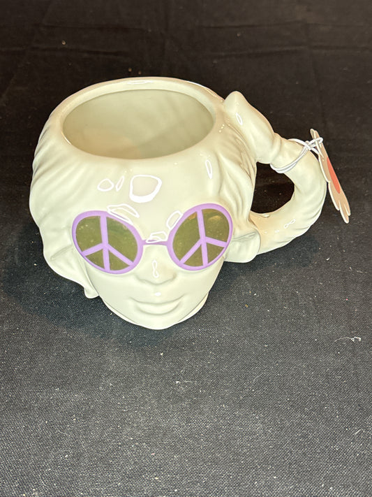 Sheffield Home Peace Sign Sunglasses Ceramic Braided Hair Handle Coffee Tea Mug New 16oz