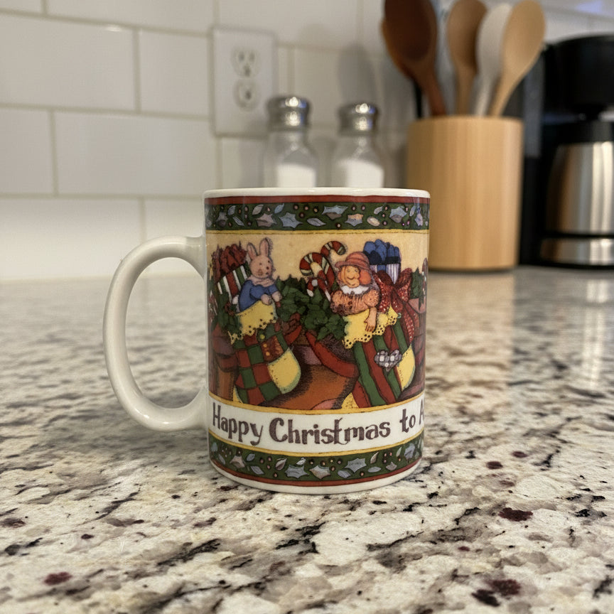 Happy Christmas To All...And To All A Good Night Stockings Coffee Cup Mug 3 7/8" Tall