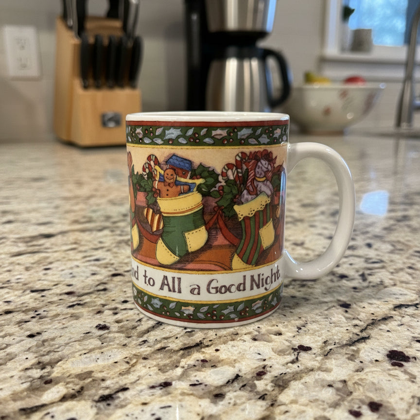 Happy Christmas To All...And To All A Good Night Stockings Coffee Cup Mug 3 7/8" Tall