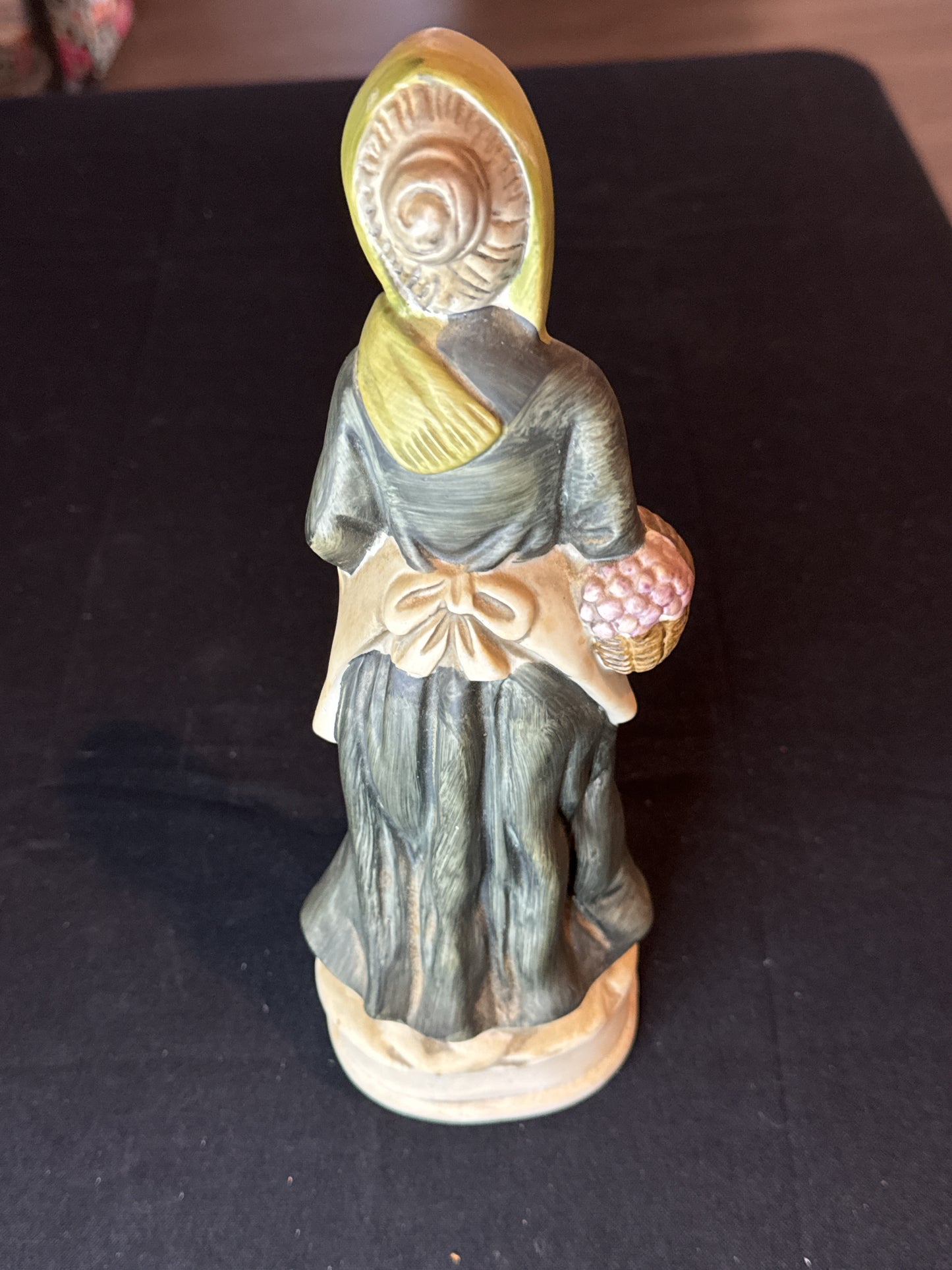 12.5" Vintage Ceramic Figurine Lady Carrying Her Basket and Apron Green Scarf