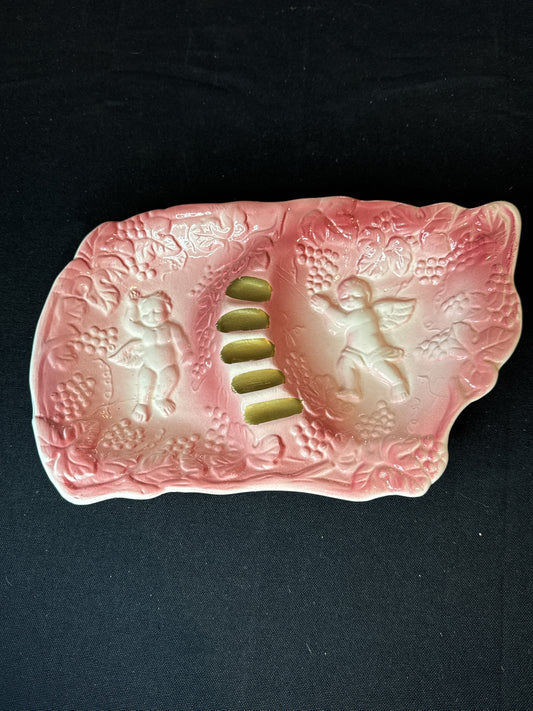 Vintage Pink Ashtray Cherub Angel Ceramic Porcelain Pottery Ashtray Made in Japan