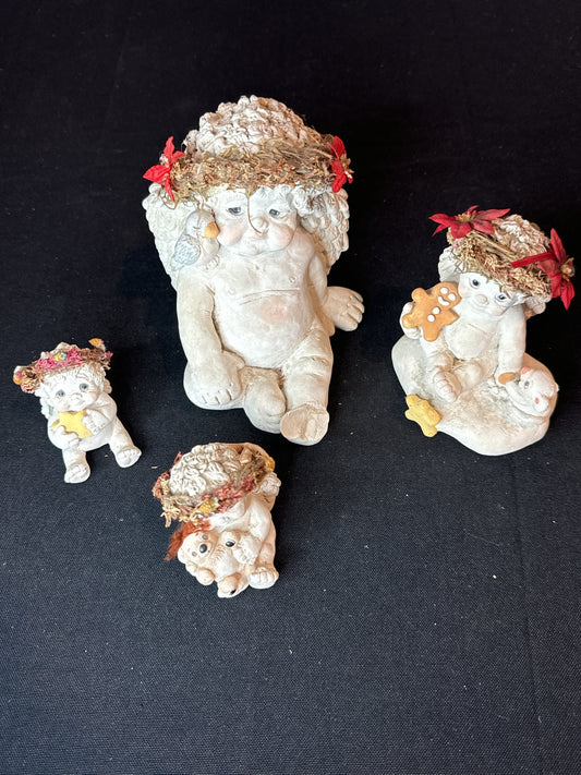 Dreamsicles Set of 4 Cherubs Bluebird on My Shoulder, Angel and her Mouse, Angel Babies