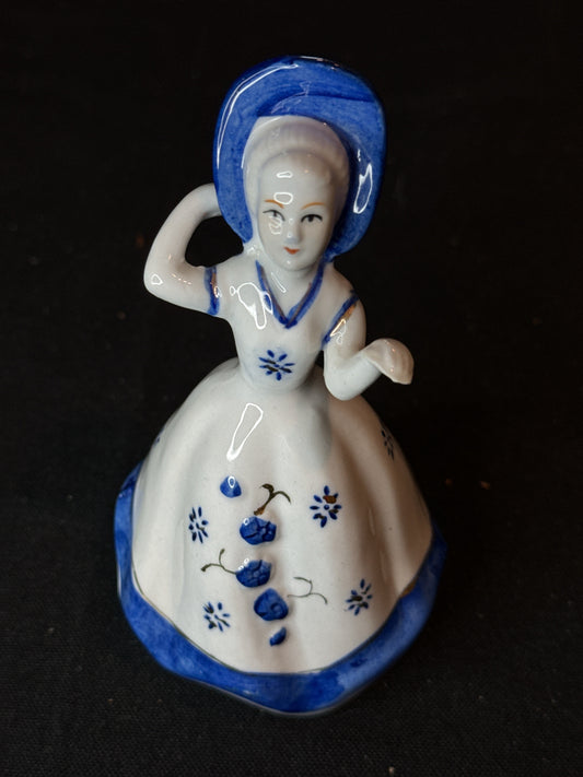 Vintage Porcelain Girl Bell Blue and White 5.25" Tall