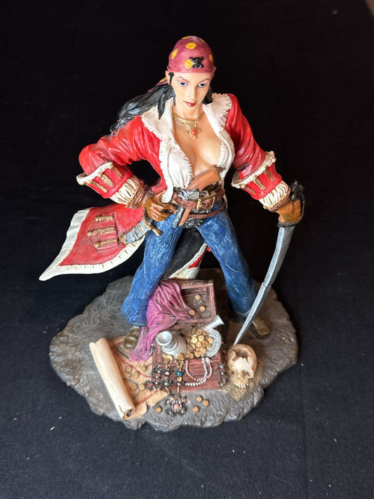 Summit Collection Myth & Legends Woman Pirate/Treasure Chest Statue 10" Figurine