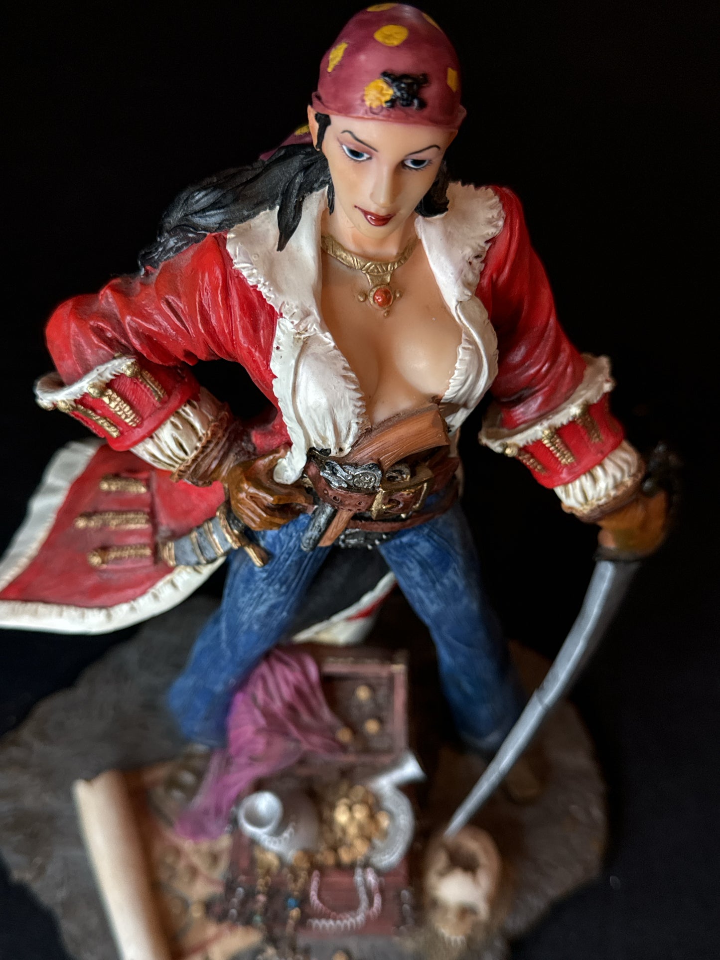 Summit Collection Myth & Legends Woman Pirate/Treasure Chest Statue 10" Figurine