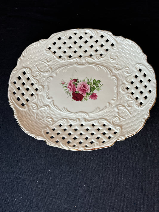 Victorian Rose Pattern by Baum Brothers 9.25" Long Pierced Sandwich Tray Formalities