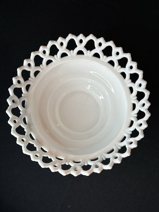 Vintage Marked Westmoreland Milk Glass Lace Edged Bowl 7.25" Wide 4" Tall