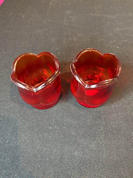 Pair of Vintage Oshkosh Paragon Red Votive Candleholder or Toothpick Holder 2.5" Tall