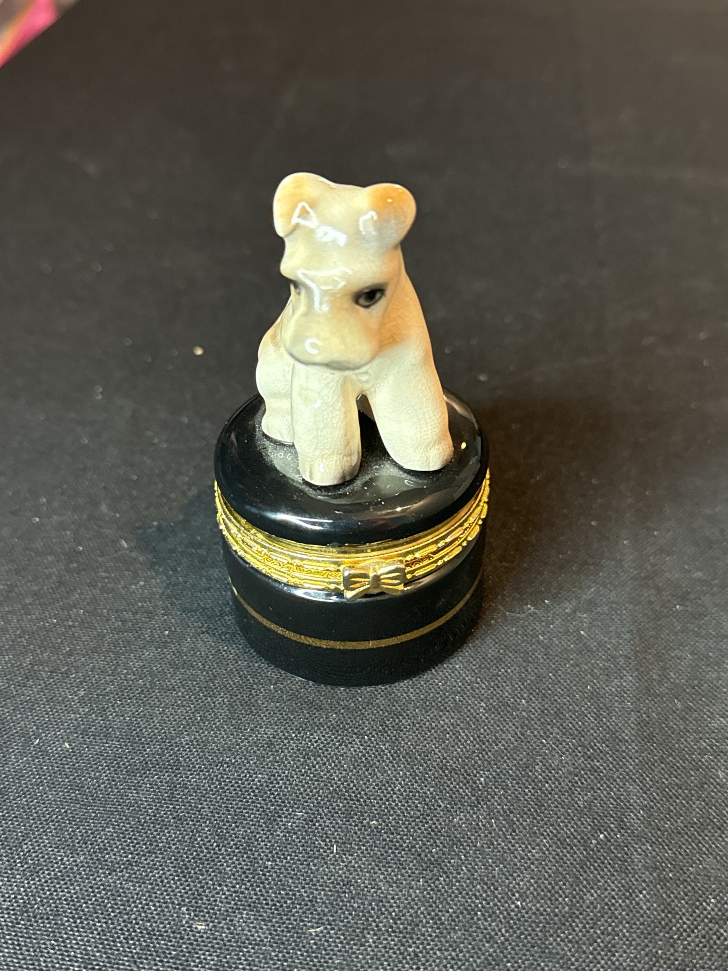 Vintage Schnauzer Dog Jewelry Trinket Box Porcelain Figurine Particular Japan 4"