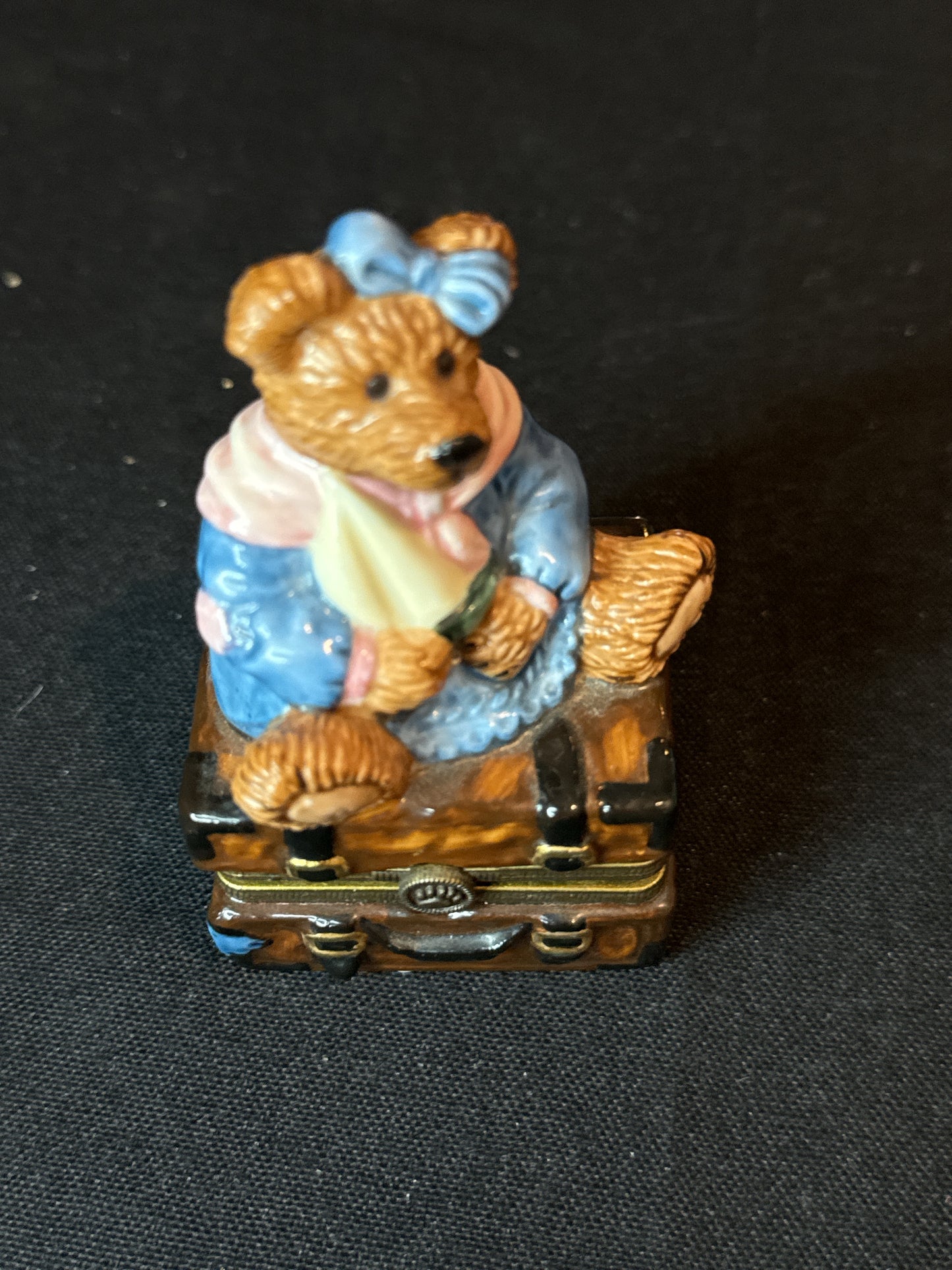 Boyds Bear Keepsake Trinket Box Bearware Pottery Bear on Trunk Suitcase w/ Small Bear