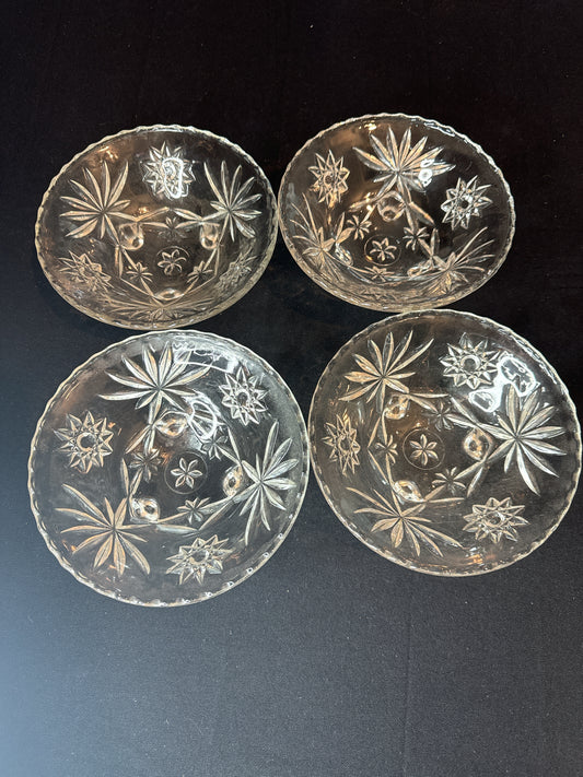 Vintage Set of 4 Anchor Hocking Star of David EAP 3-Footed Glass Bowls Candy Farmhouse