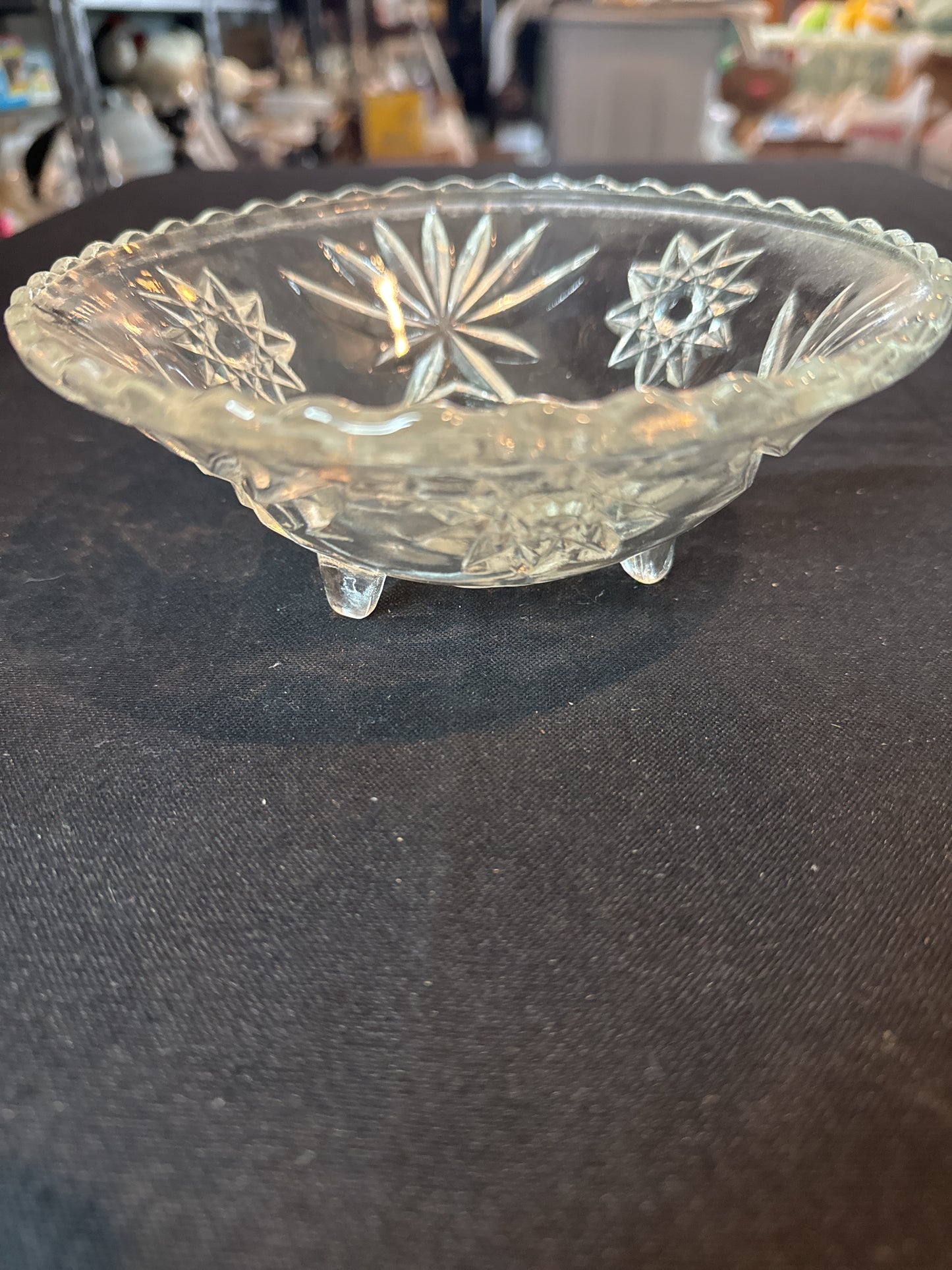 Vintage Set of 4 Anchor Hocking Star of David EAP 3-Footed Glass Bowls Candy Farmhouse