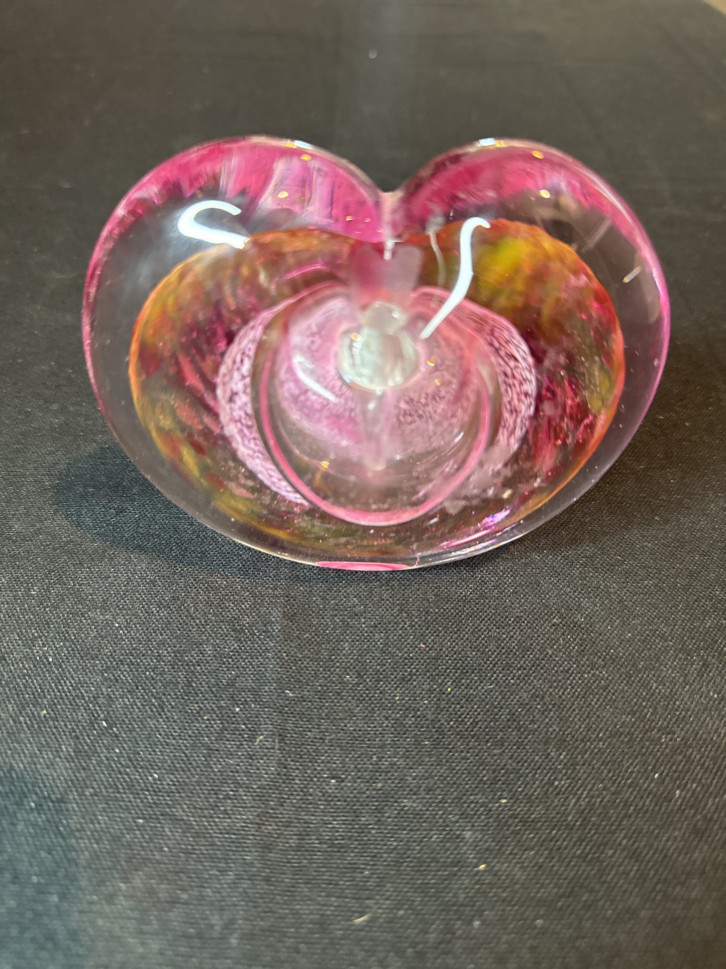 Art Glass Heart Bud Vase Paperweight with Pink Sommerso Swirls