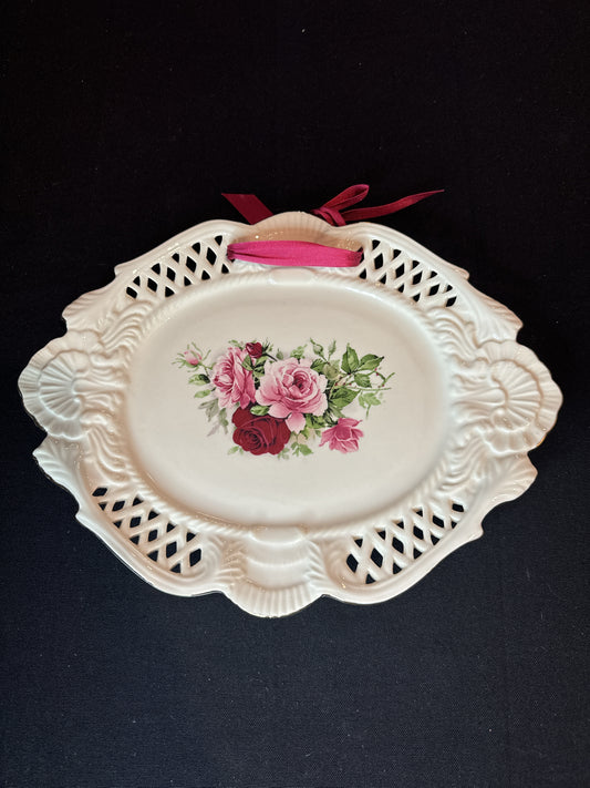 Pierced Oval Serving Platter - Victorian Rose, Formalities by Baum Bros. 12.25" Long