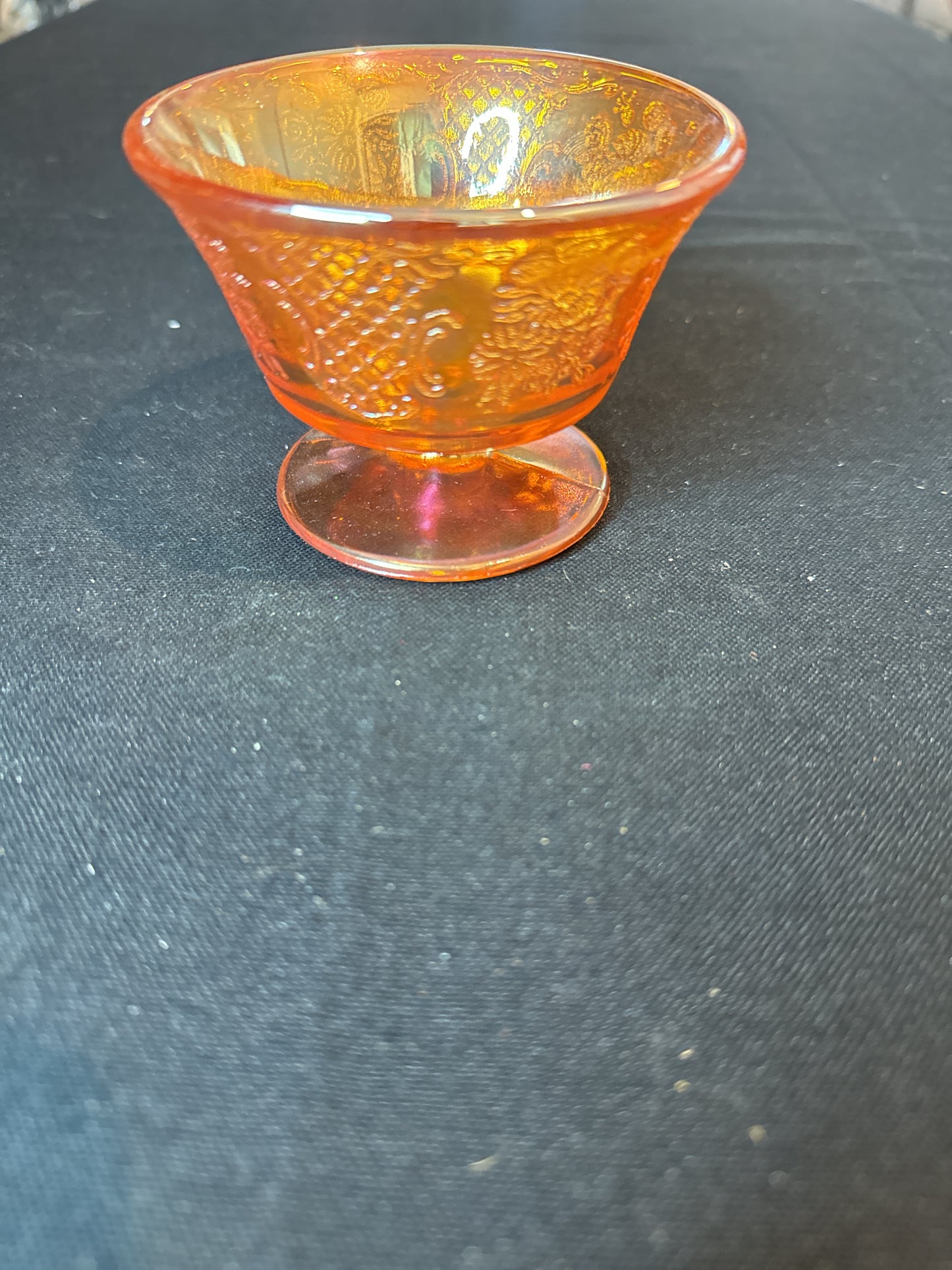 Set of 7 Federal Glass Normandie Sherbet Dishes 3 5/8" wide 2.75" Tall Iridescent Orange