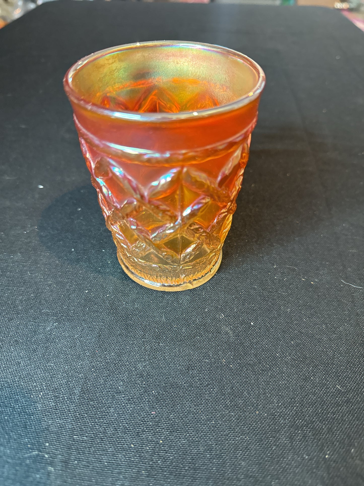 Single Dugan Marigold Carnival Glass Grapevine Latice 8oz Tumbler Iridescent Orange 4" Tall