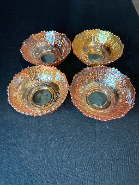 Set of 4 Fenton Orange Tree Marigold Iridescent Orange 5 1/8" Wide Fruit Bowls