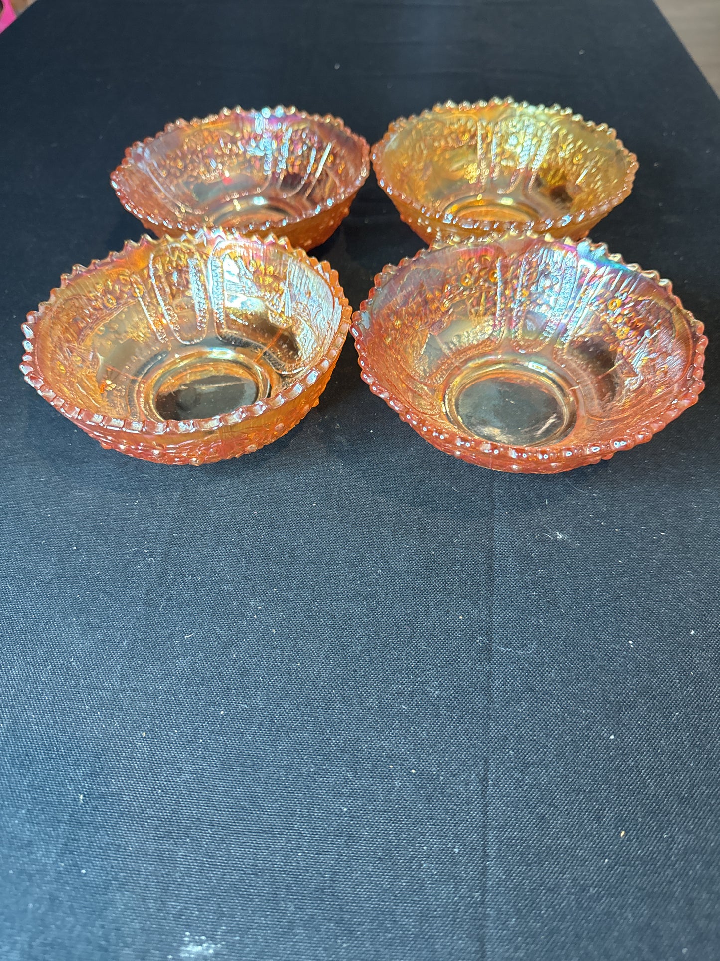 Set of 4 Fenton Orange Tree Marigold Iridescent Orange 5 1/8" Wide Fruit Bowls