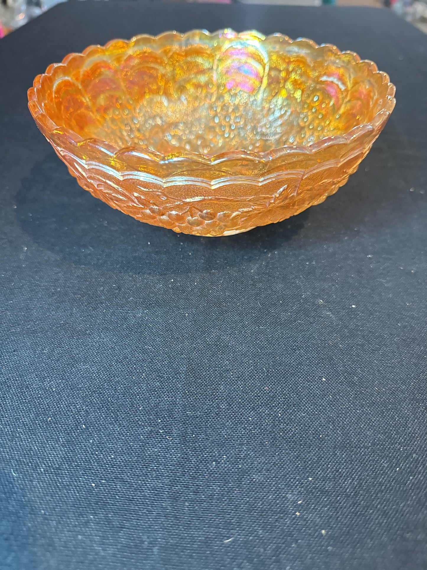 Pair Vintage Marigold Carnival Glass Bowls 7" Imperial Glass Co. Grape Pattern