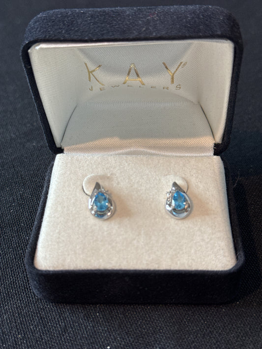 Vintage THL Samuel Aaron 10KT WG Pear Blue Topaz w/ Diamond Accents Earrings