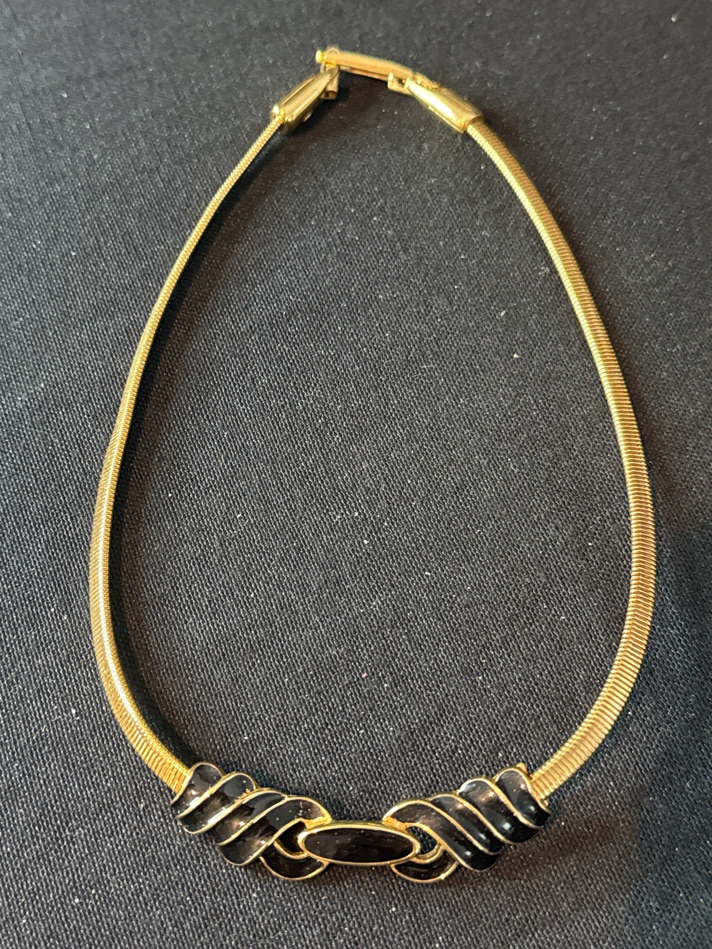 Vintage Monet Black Enamel Gold Tone Necklace