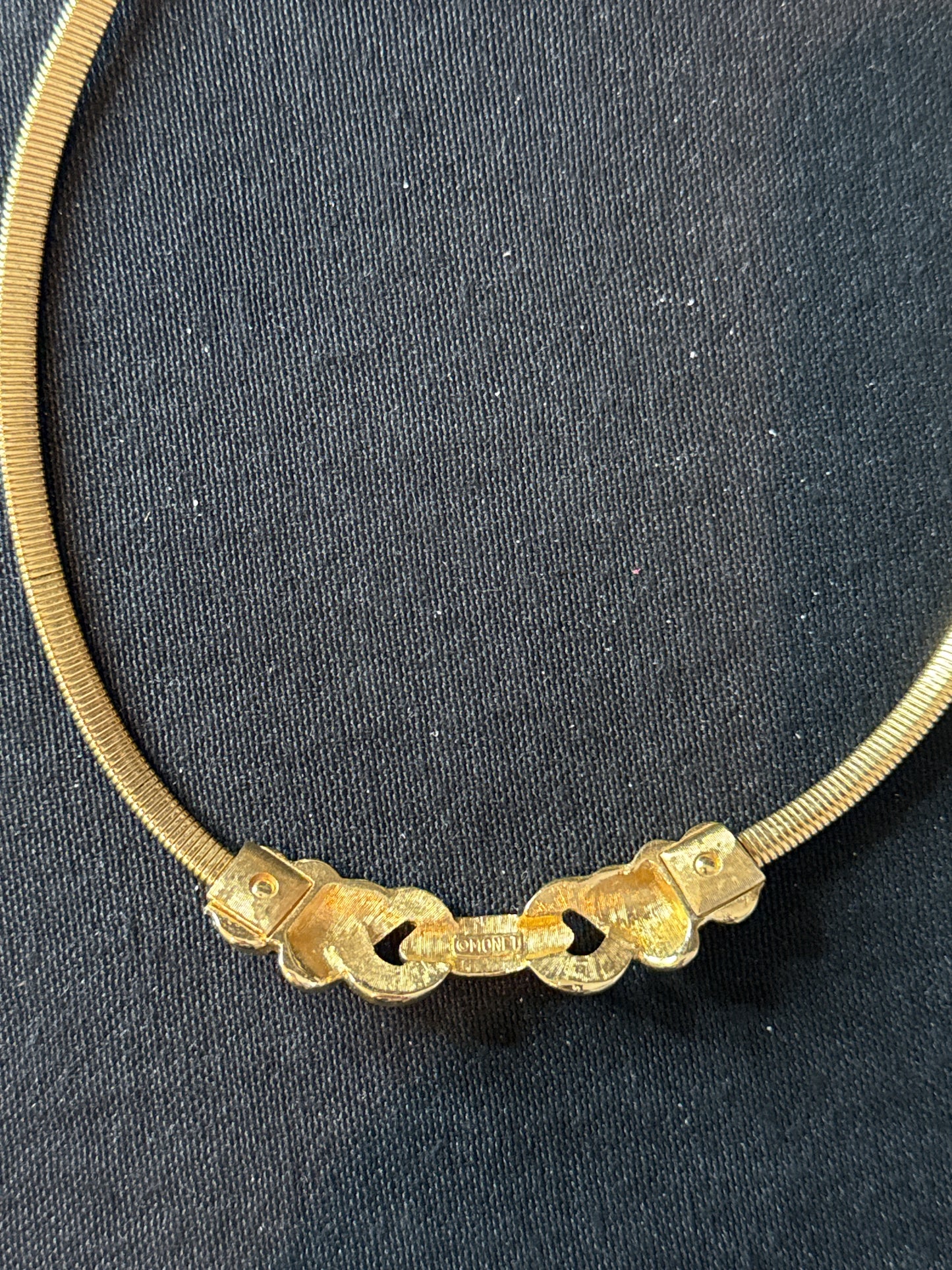 Vintage Monet Black Enamel Gold Tone Necklace