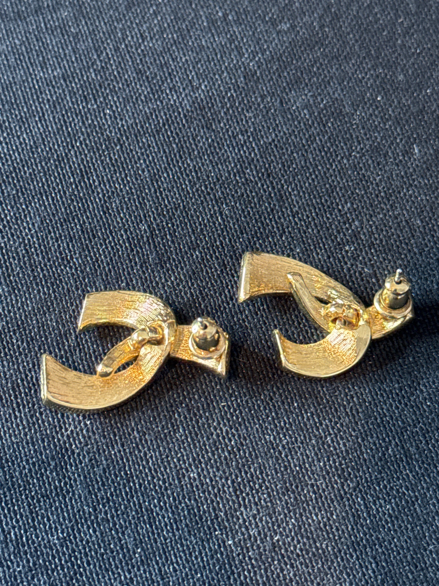 Vintage Monet Blue Enamel Earrings Gold Tone Pierced