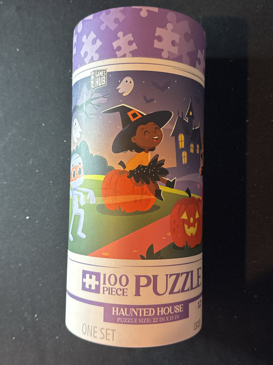 100 Piece Puzzle Haunted House Halloween Size 22" x 15" New in Canister Sealed