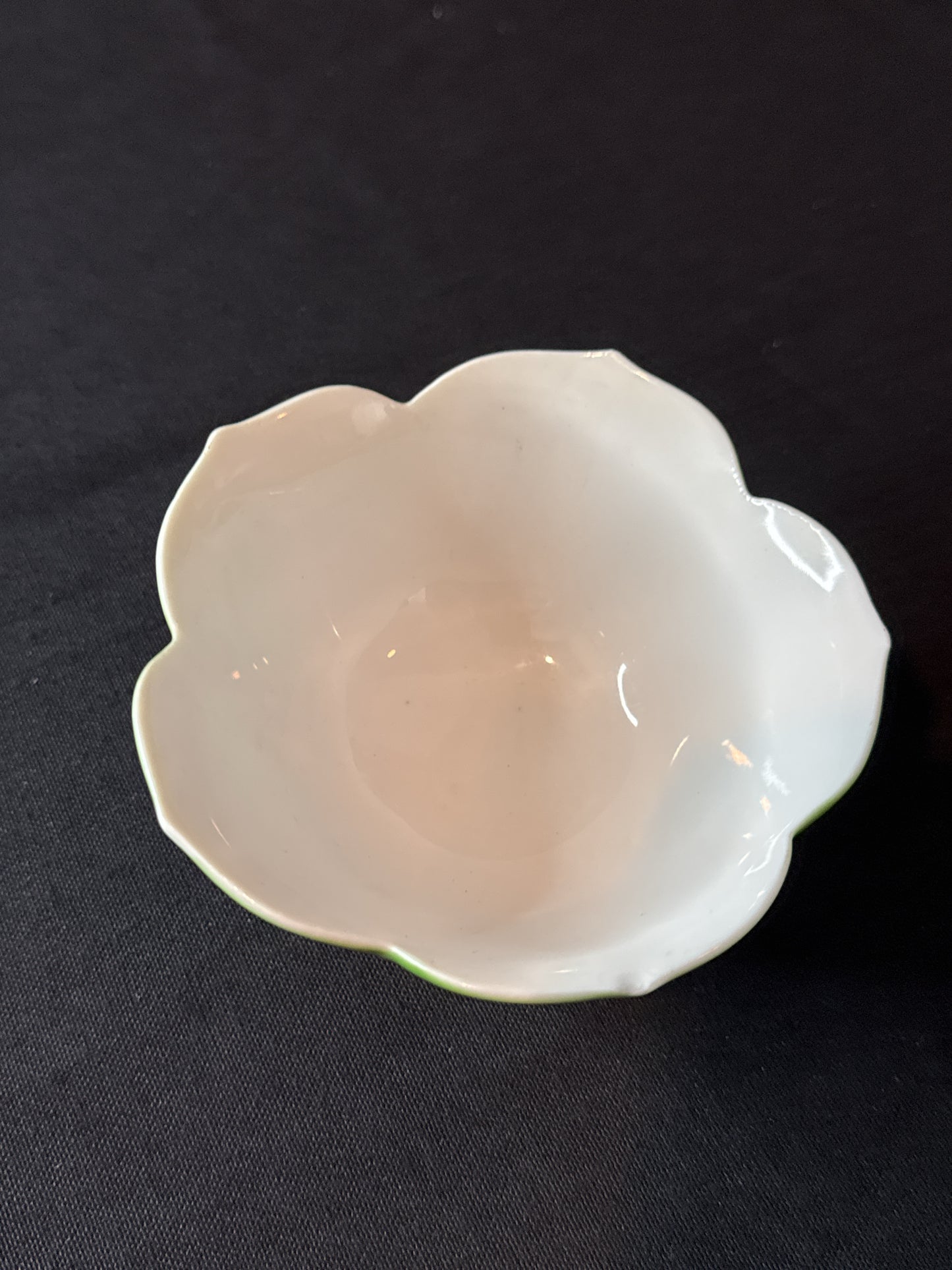 Green Rice Bowl MCM Lotus Shaped Ceramic Made in Japan