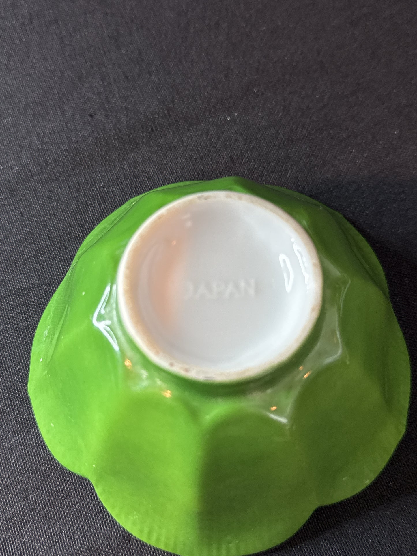 Green Rice Bowl MCM Lotus Shaped Ceramic Made in Japan