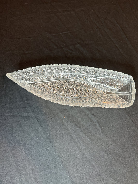 Vintage Large EAPG Glass Daisy & Button Canoe Relish Dish Tray Candy Bowl 14" Long