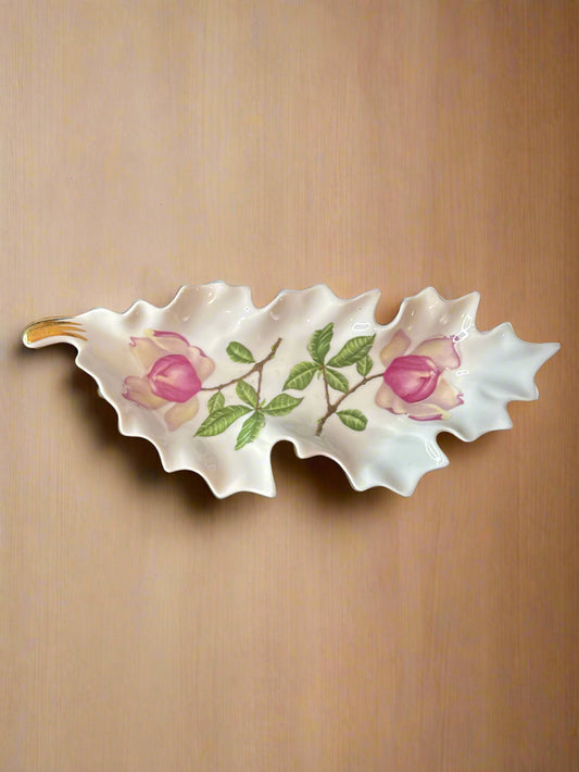 Vintage Mitterteich Bavaria Germany #6118 101 Leaf Shaped Floral Candy Dish 9.5" x 3.5"