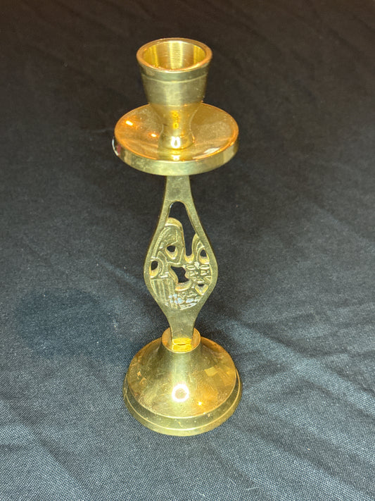 Brass Carved Candle Holder Handcrafted in India 7.5" Tall