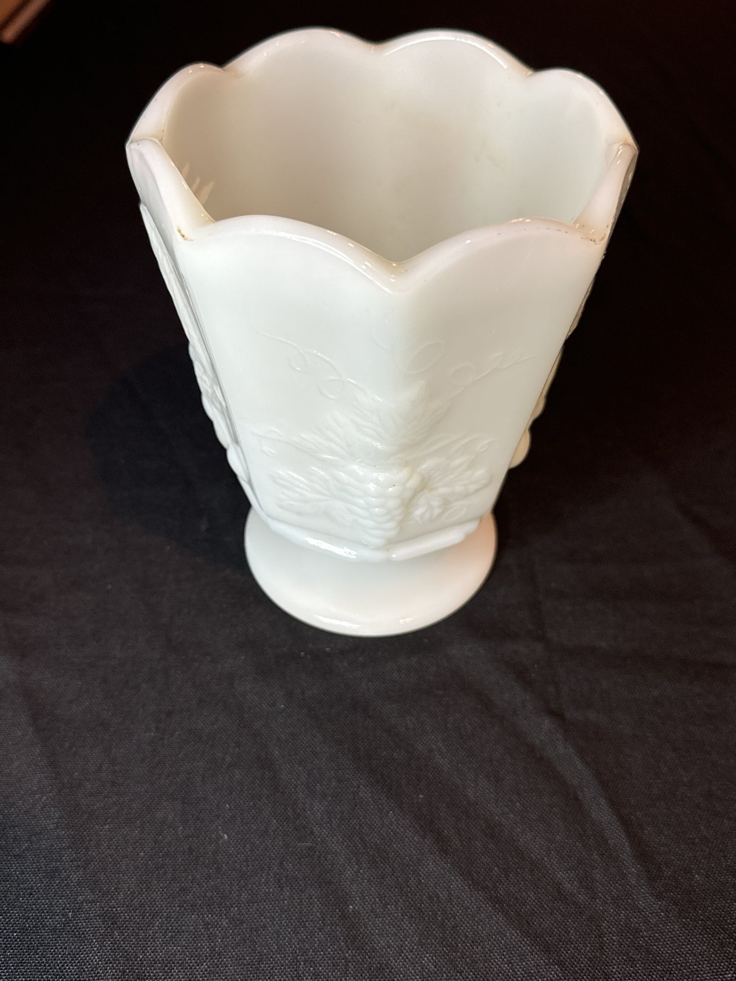 Vintage NAPCO 1186 Milk Glass Footed Vase Grapes & Cherries 6 3/8" Tall