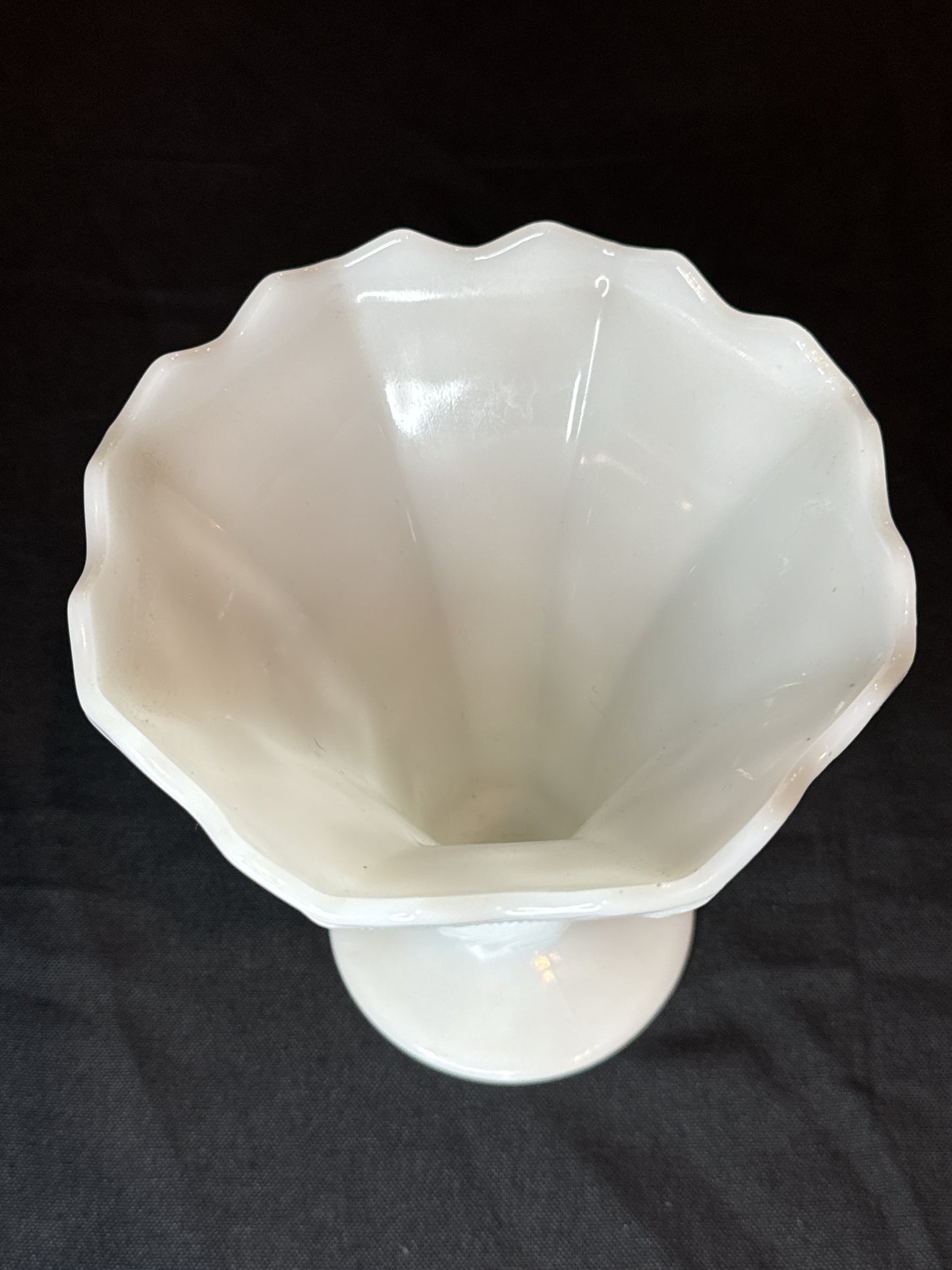 Milk Glass Footed Vase Paneled Grape & Leaf Design 6.25" Tall