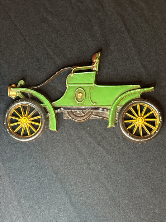 Vintage Metal Wall Plaque Old Metal Car Art Hanger Sexton USA 11.25" Long