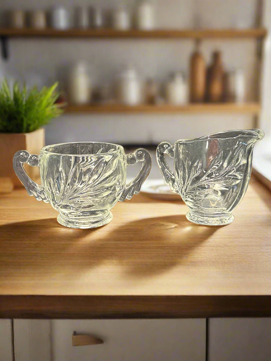 Vintage Indiana Glass Willow Clear Creamer and Sugar Set USA