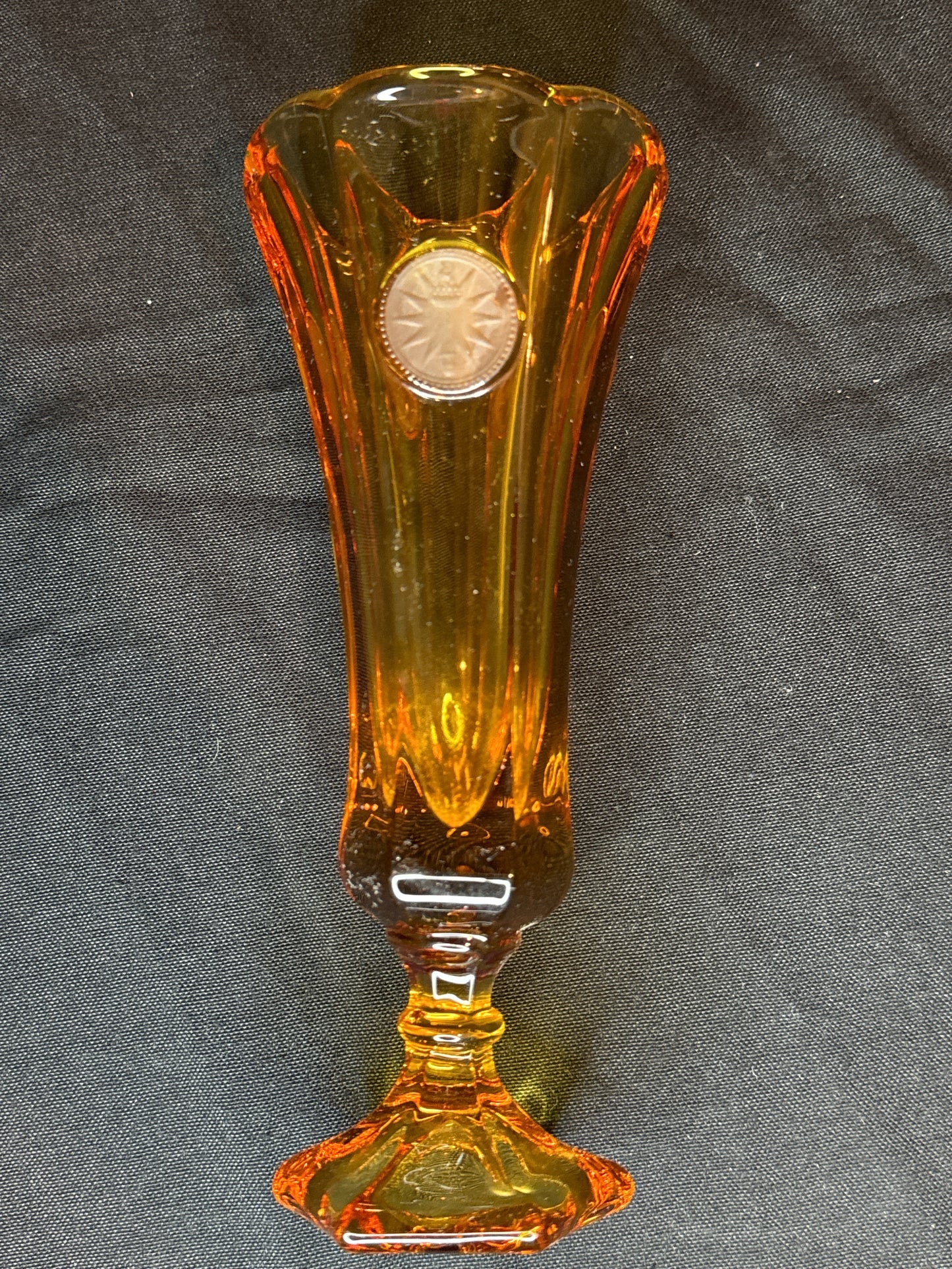 Coin Glass Amber by Fostoria Bud Vase 8" Tall