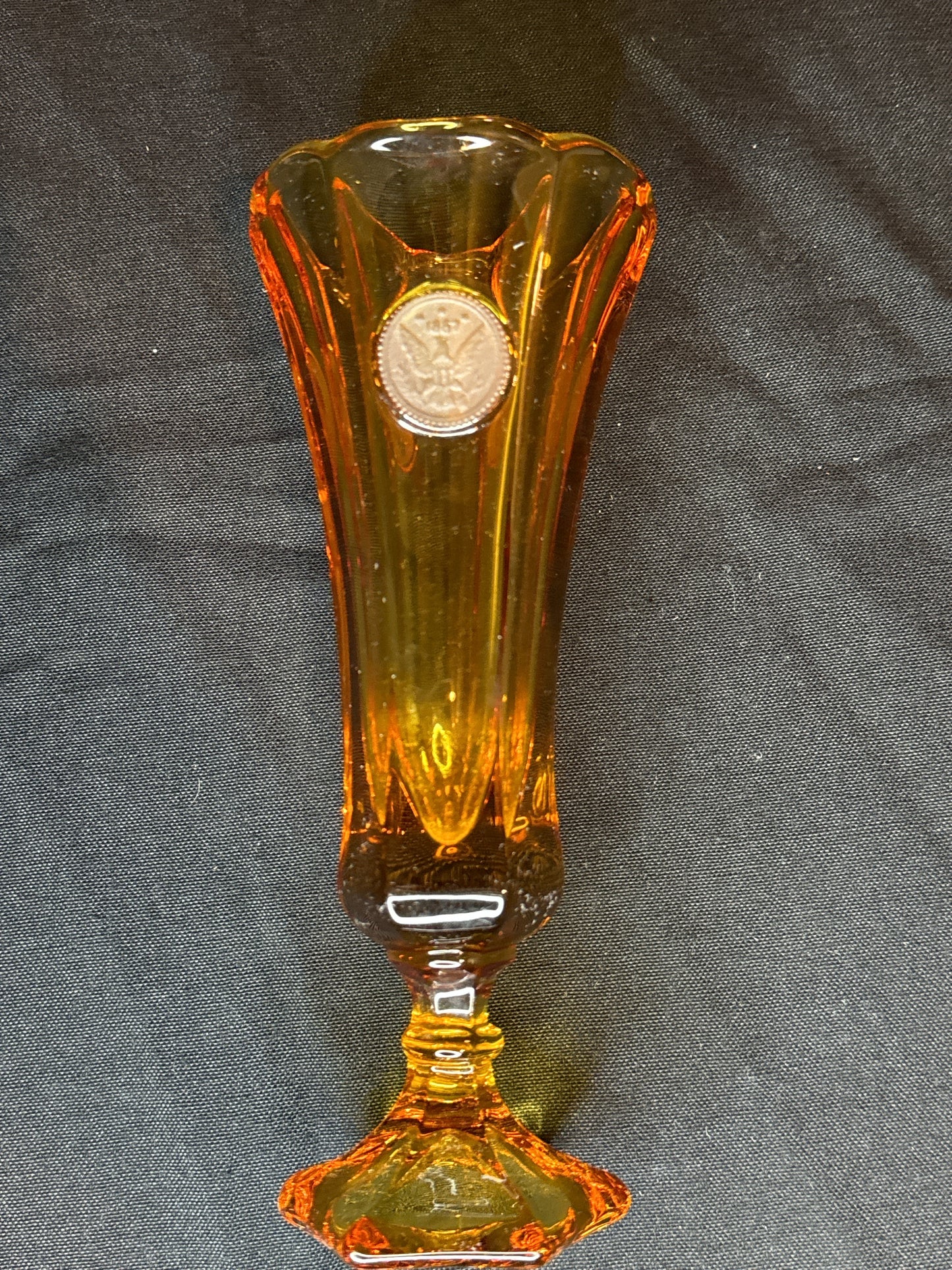 Coin Glass Amber by Fostoria Bud Vase 8" Tall