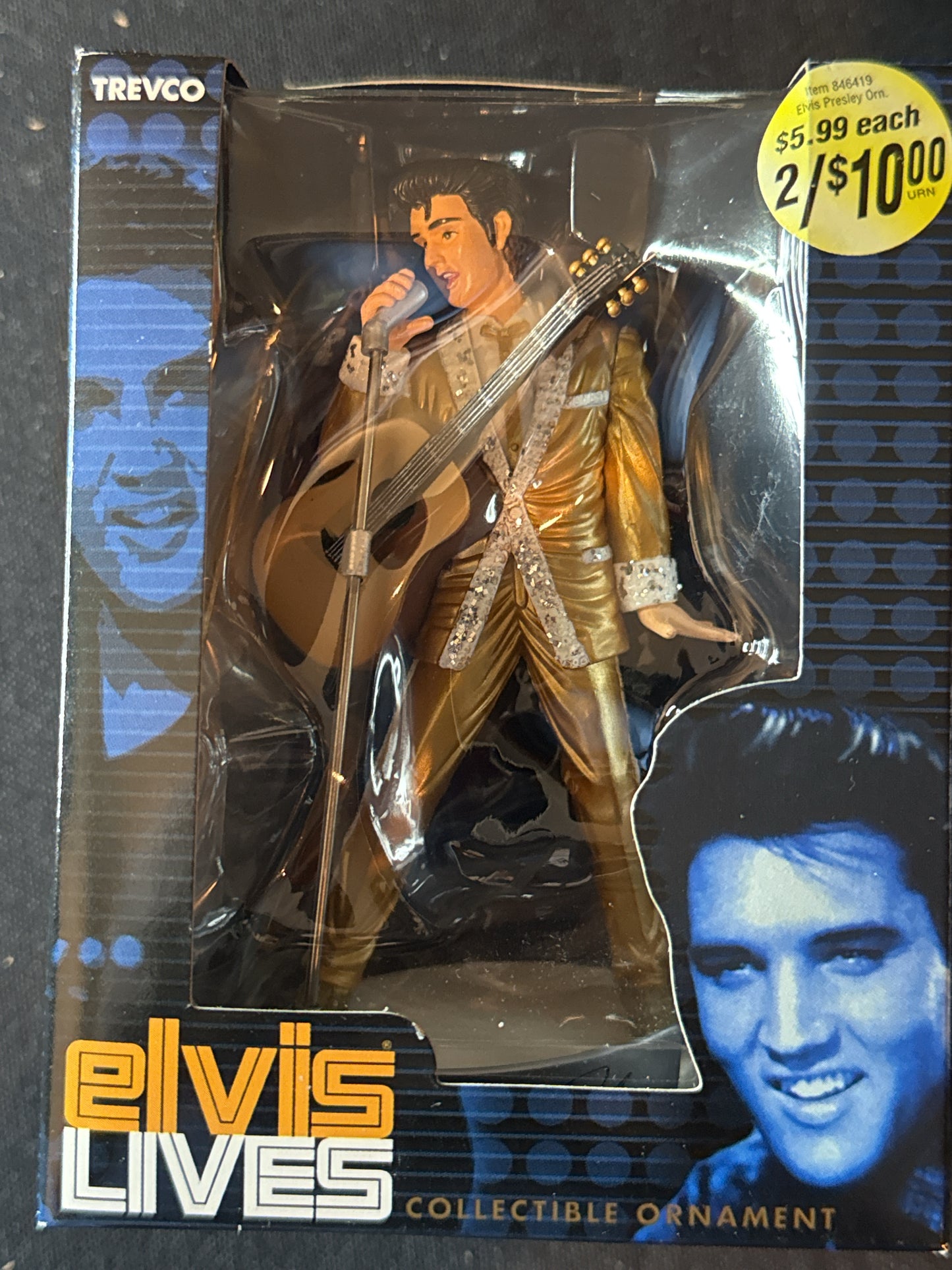 Vintage Elvis Presley Collectible Christmas Ornament Standing w/ Mic & Guitar New in Box