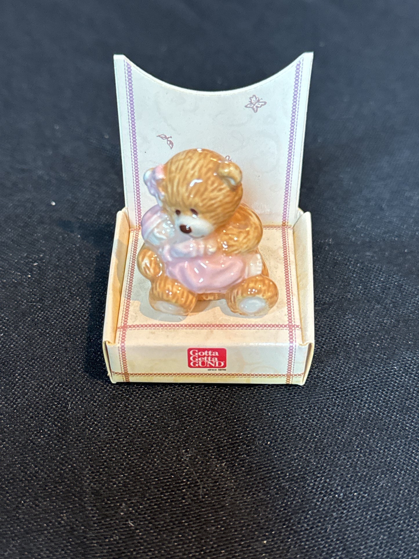 Gund Vintage Ceramic Bear Thinking of You Mini Figurine "Thank Heaven For Little Girls" 1.5" Tall #60662