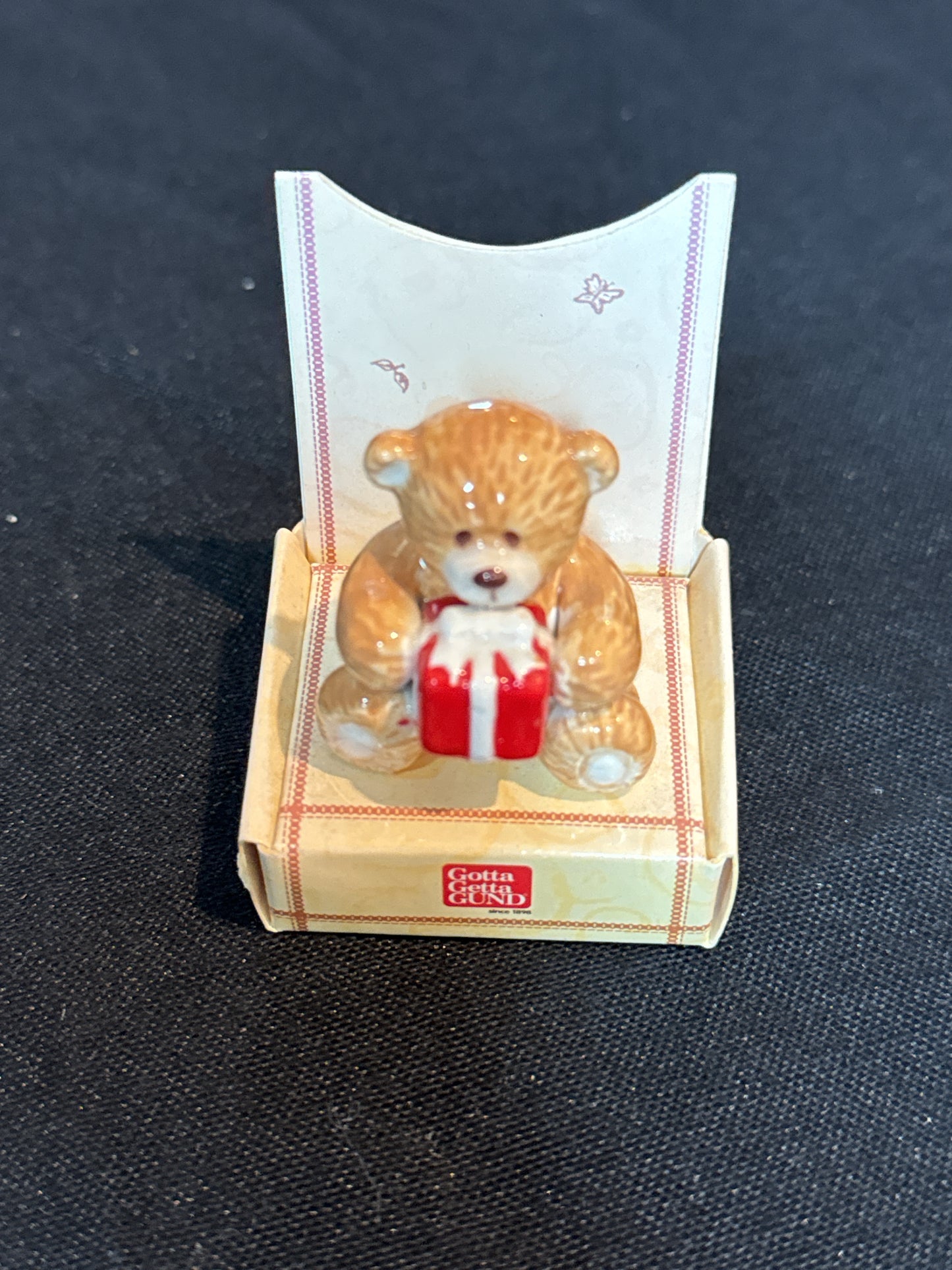 Gund Vintage Ceramic Bear Thinking of You Mini Figurine "Happy Birthday" 1.5" Tall #60662