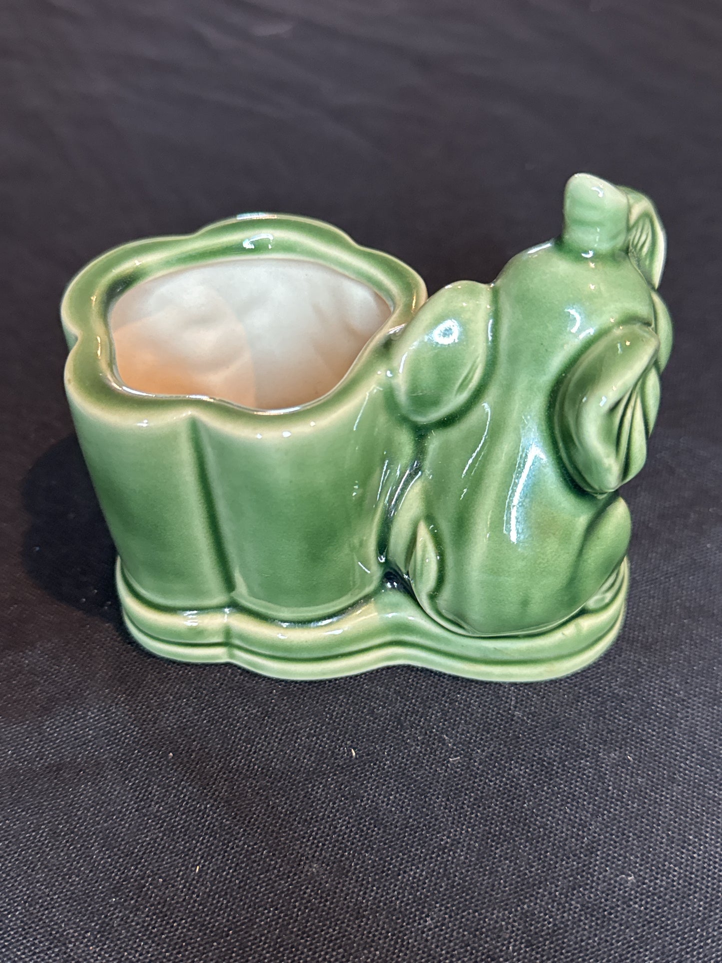 Vintage Glazed Majolica Elephant Planter Holder Green 3.5" Tall at Trunk