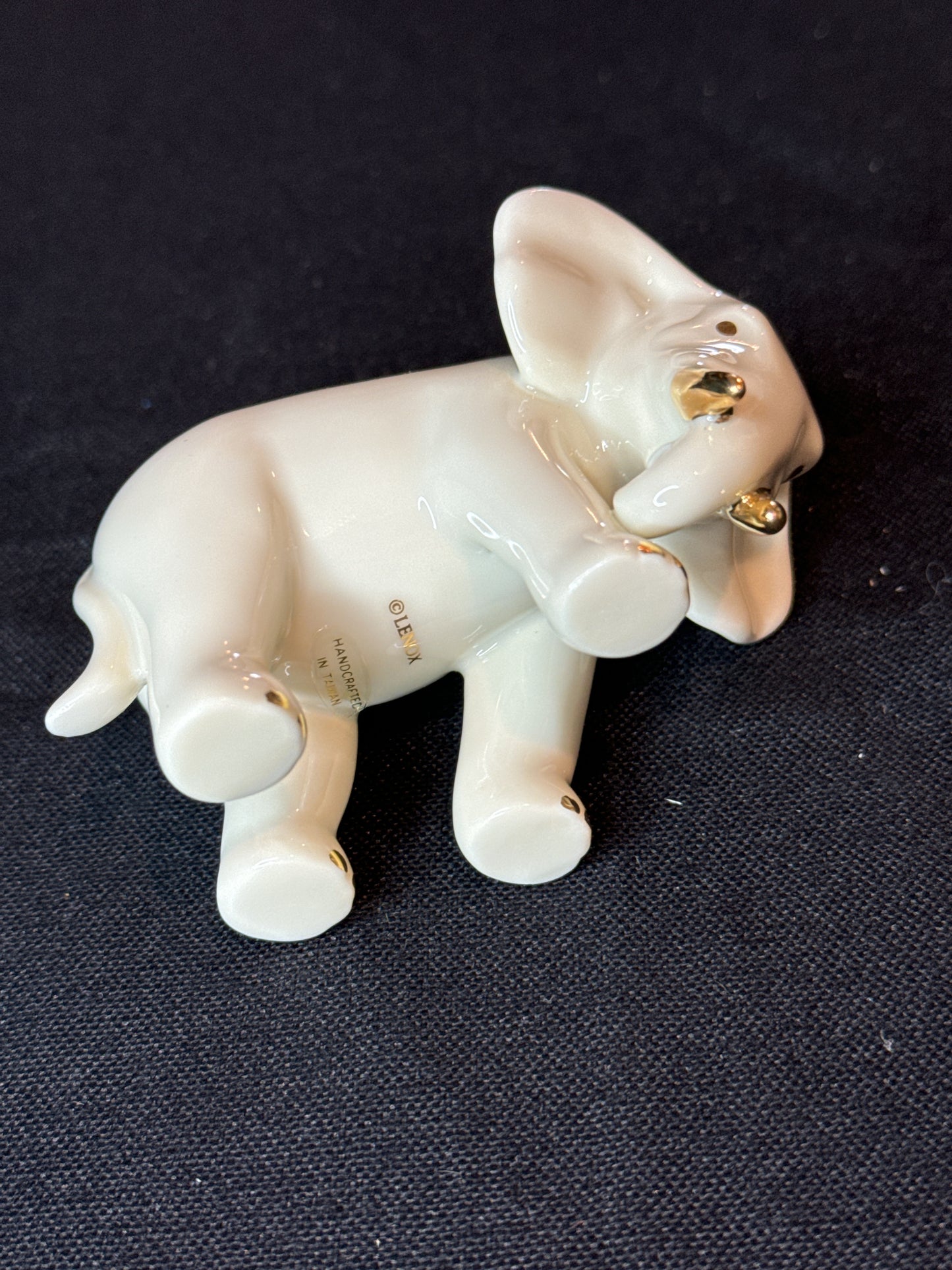 Lenox Small 2-3" Bone China Standing Elephants Trunk Down Gold Accents Bashful Elephant