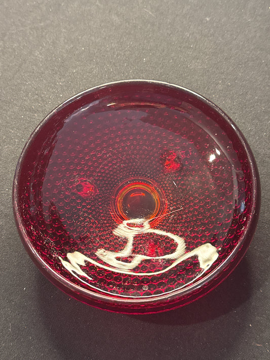 Vintage Amberina Hobnail Glass Two Tone Red Orange 3 Toe Footed Bowl 6.25" Wide Glows