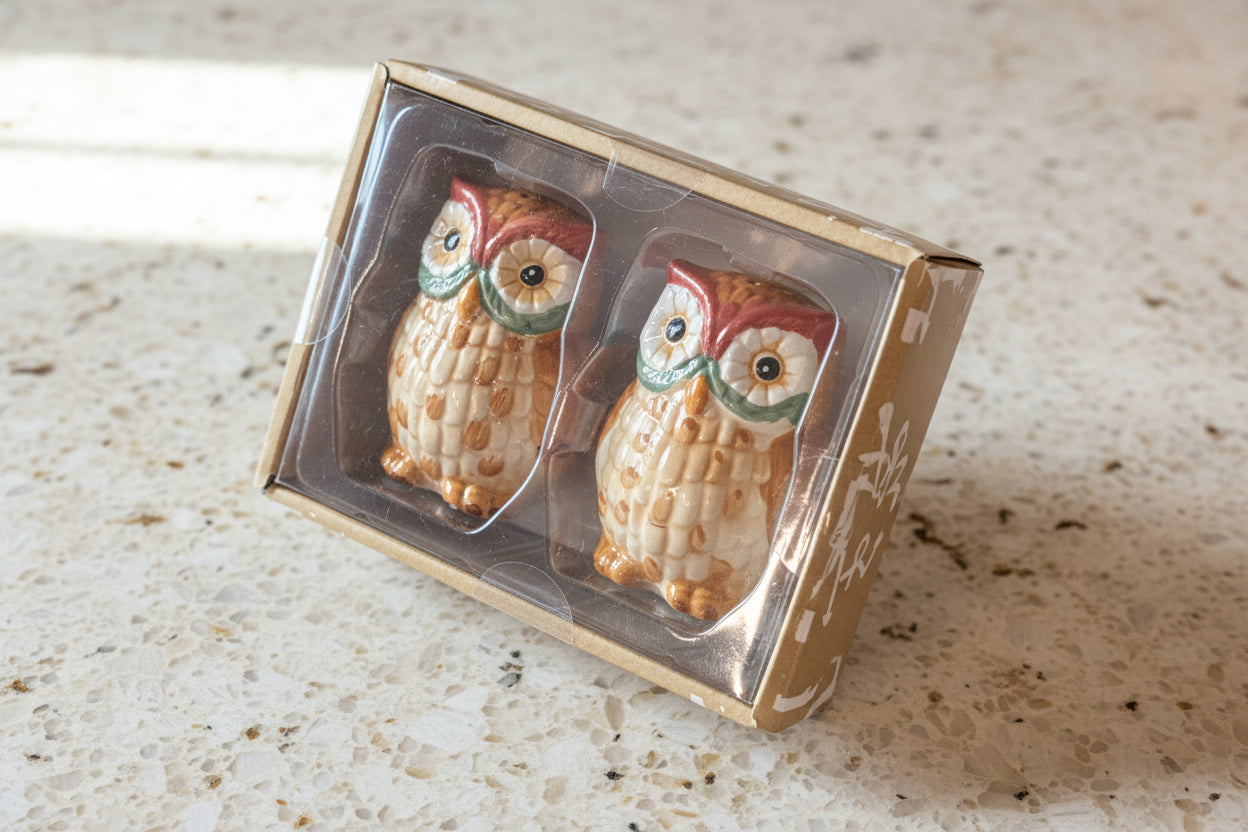 Harvest Falls Owl Salt & Pepper Shakers Set New in Box