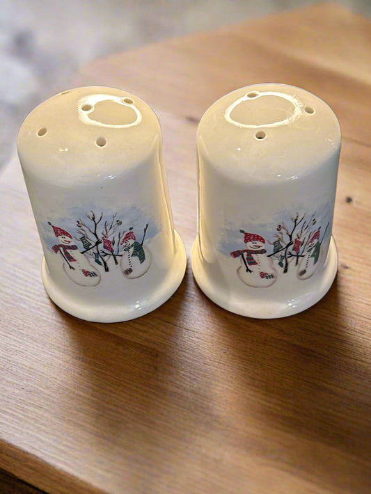 Vintage Christmas Themed Snowman Salt & Pepper Shakers 3.5" Tall