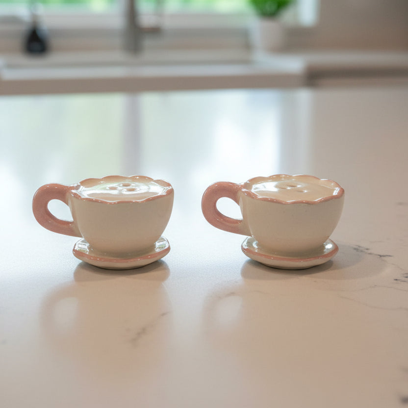 Coffee Cup & Coaster Salt & Pepper Shakers New