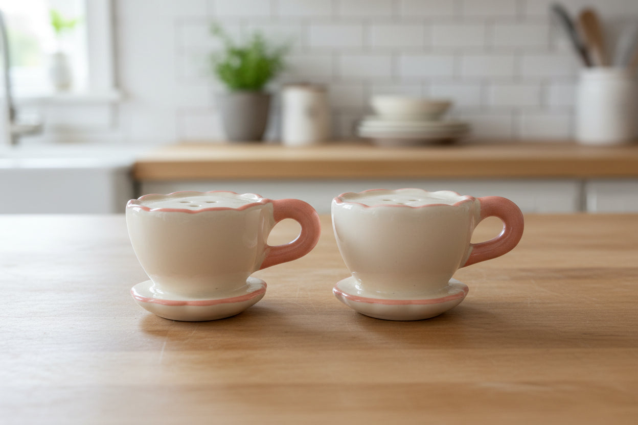 Coffee Cup & Coaster Salt & Pepper Shakers New