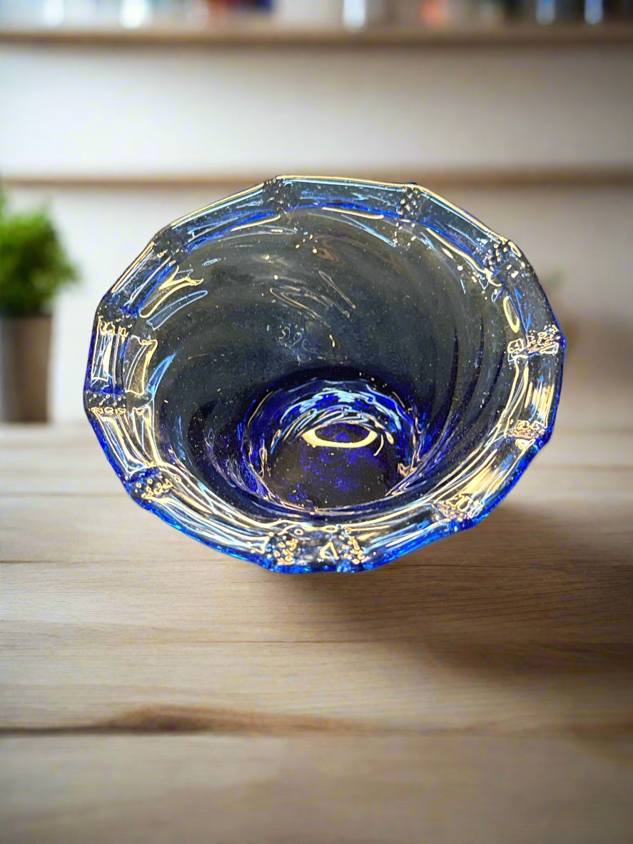 Vintage Cobalt Blue Blown Glass Dish 4" Wide x 2.25" Tall